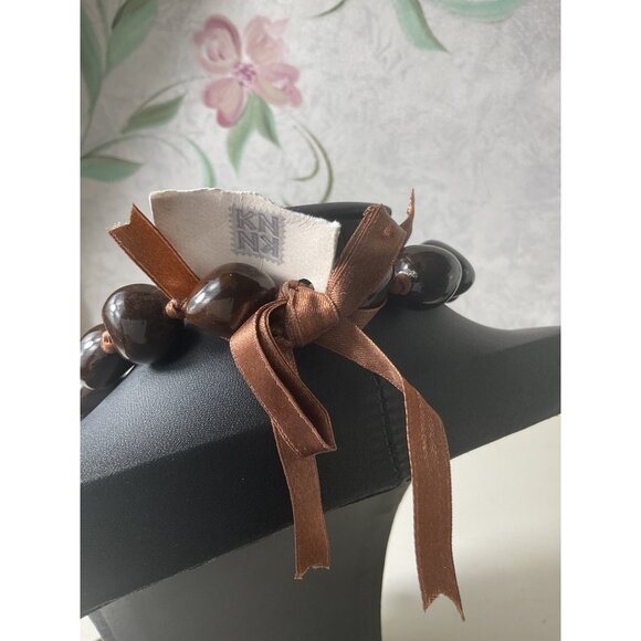 Genuine Kukui Tree Nut Necklace With Brown Ribbon #1 - Picture 3 of 3